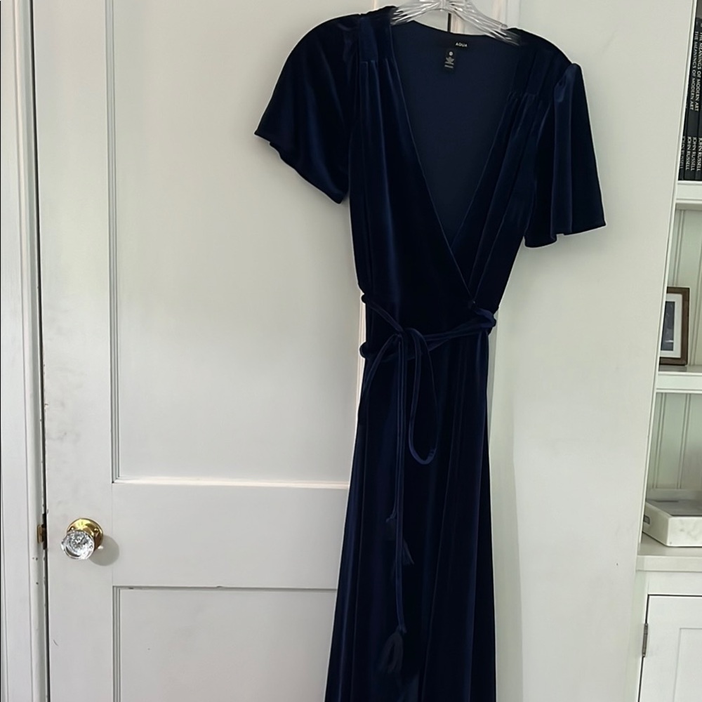 Like new Aqua royal Blue velvet Wrap Dress